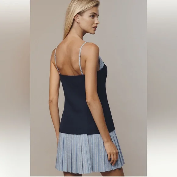 Anthropologie Navy Pinstripe Peekaboo Twofer Mini Dress NWT XL preppy Feminine - Picture 4 of 9